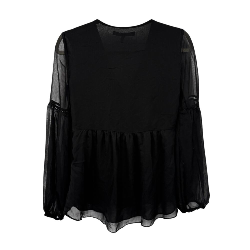 WHBM Embroidered Sheer Blouse XS Black Floral Boho Bell Sleeve Romantic - Picture 7 of 10